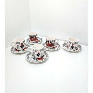 Iraklion Heraklion Museum hand painted cup and saucer sets 5 Greece Rare